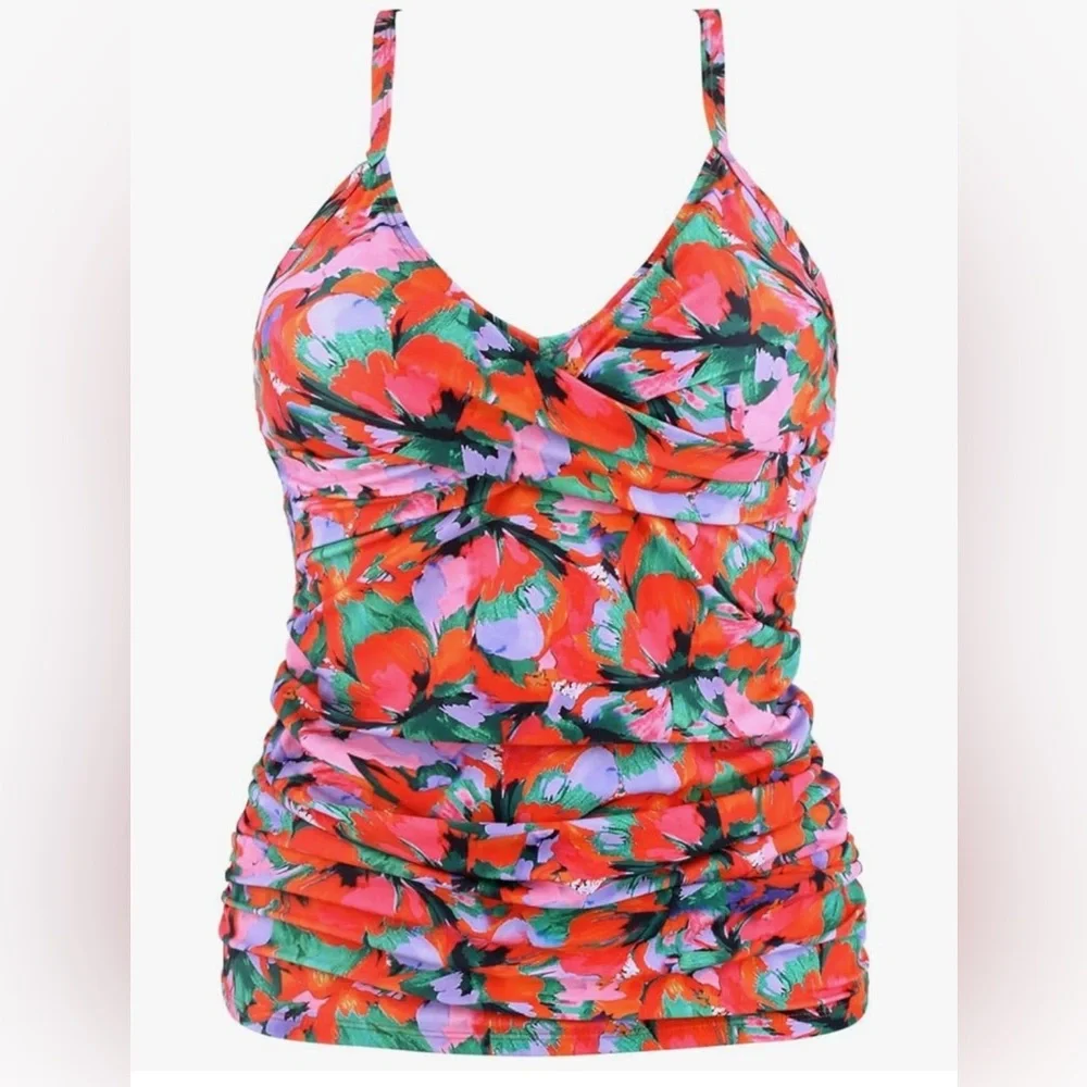New-Medium Relleciga Vibrant Floral Orange & Red Tank Top Only